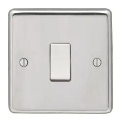 Eurolite Pss20Asww 1 Gang 20Amp Dp Switch Round Edge Polished Stainless Steel Plate White Rocker
