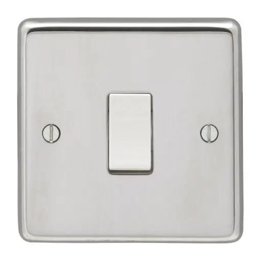 Eurolite Pss20Asww 1 Gang 20Amp Dp Switch Round Edge Polished Stainless Steel Plate White Rocker