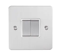 Eurolite Pss2Sw 2 Gang 10Amp 2Way Switch Round Edge Polished Stainless Steel Plate Matching Rockers