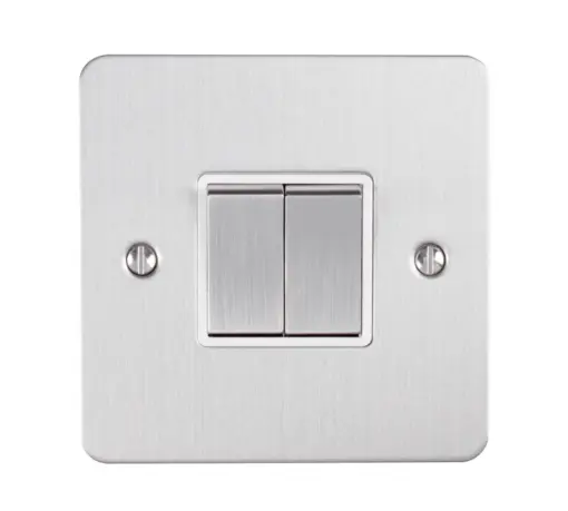 Eurolite Pss2Sw 2 Gang 10Amp 2Way Switch Round Edge Polished Stainless Steel Plate Matching Rockers