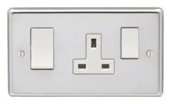 Eurolite Pss45Aswasw 45Amp Dp Cooker Switch With 13Amp Socket Round Edge Polished Stainless Steel Plate White Rockers