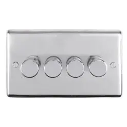 Eurolite Pss4D400 4 Gang 400W Push On Off 2Way Dimmer Round Edge Polished Stainless Steel Plate Matching Knobs