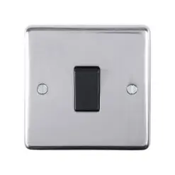 Eurolite Pssintb 1 Gang 10Amp Intermediate Switch Round Edge Polished Stainless Steel Plate Black Rocker
