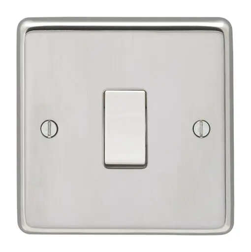 Eurolite Pssint 1 Gang 10Amp Intermediate Switch Round Edge Polished Stainless Steel Plate Matching Rocker