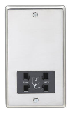 Eurolite Pssshsb Dual Voltage Shaver Socket Round Edge Polished Stainless Steel Plate Black Interior