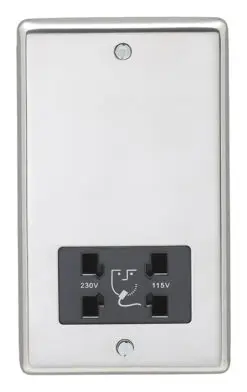 Eurolite Pssshsb Dual Voltage Shaver Socket Round Edge Polished Stainless Steel Plate Black Interior