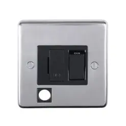 Eurolite Pssswffob 13Amp Dp Switched Fuse Spur With Flex Outlet Round Edge Polished Stainless Steel Plate Black Rocker