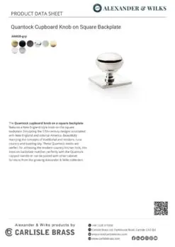 Alexander And Wilks Quantock Cupboard Knob 34Mm On Square Backplate Matt Black AW826-34-BL