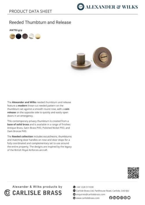 Alexander And Wilks Thumbtun & Release Reeded On 50X6Mm Rose Matt Black AW792BL