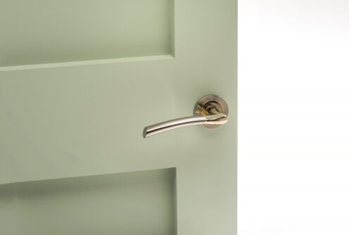 STATUS Indiana Lever on Round Rose - Satin Nickel/Polished Brass