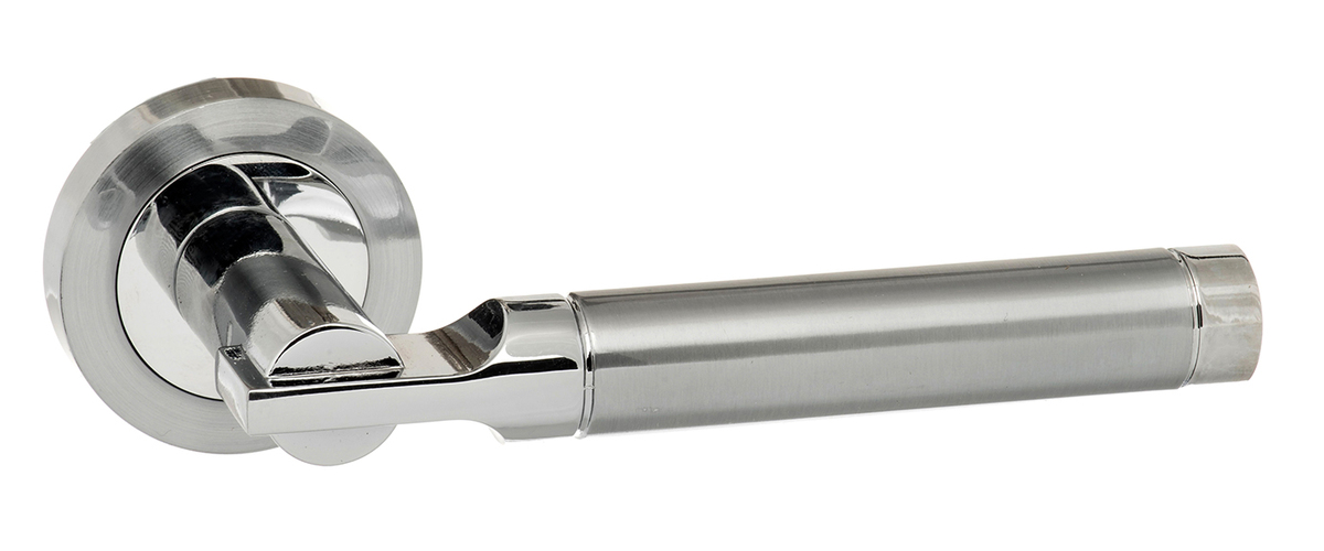 STATUS Dakota Lever on Round Rose - Satin Chrome/Polished Chrome