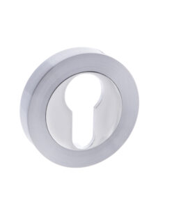 STATUS Euro Escutcheon on Round Rose - Satin Chrome/Polished Chrome