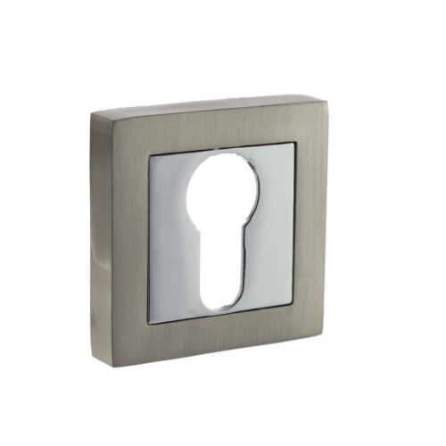 STATUS Euro Escutcheon on S4 Square Rose - Satin Nickel/Polished Chrome