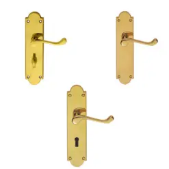 Victorian Shaped Scroll Door Handle On Backplate - Polished Brass Finish