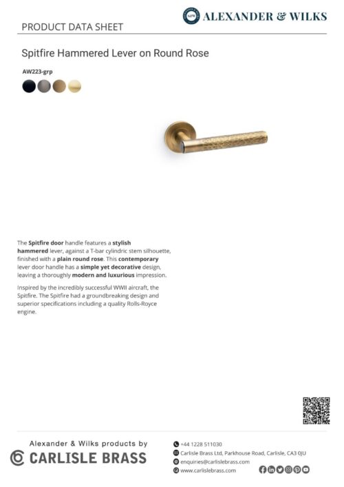 Alexander And Wilks Spitfire Lever Hammered On 50X6mm Rose Matt Black AW223BL