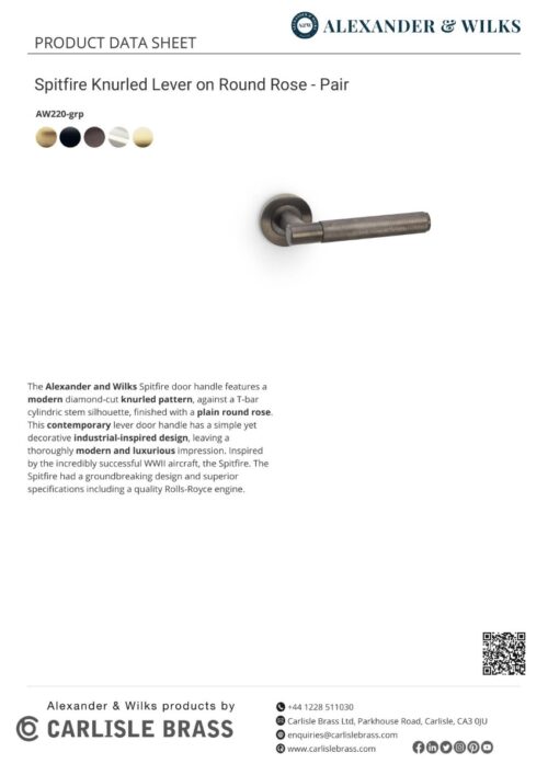 Alexander And Wilks Spitfire Door Handle Knurled On Round Rose Antique Brass AW220AB