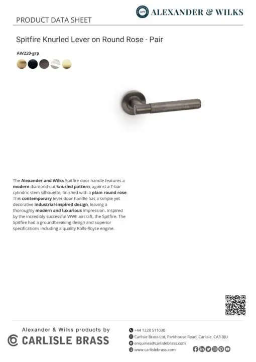 Alexander And Wilks Spitfire Door Handle Knurled On Round Rose Antique Brass AW220AB