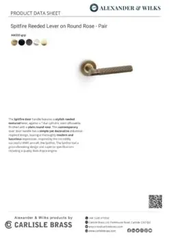 Alexander And Wilks Spitfire Door Handle Reeded On Round Rose Satin Brass Pvd AW222SBPVD