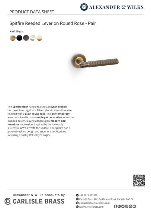 Alexander And Wilks Spitfire Door Handle Reeded On Round Rose Pol Nickel Pvd AW222PNPVD