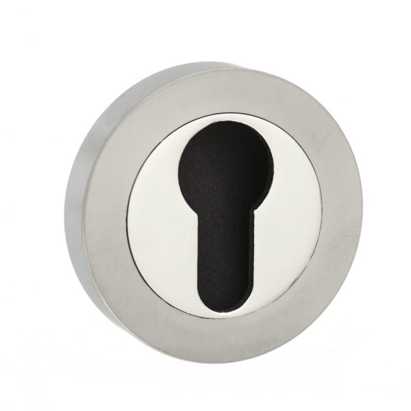 Senza Pari Euro Escutcheon on Round Rose - Satin Nickel/Nickel Plate