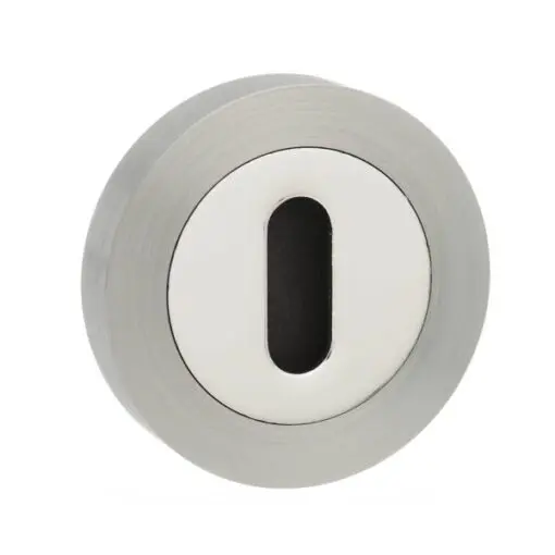 Senza Pari Key Escutcheon on Round Rose - Satin Nickel/Chome Plate