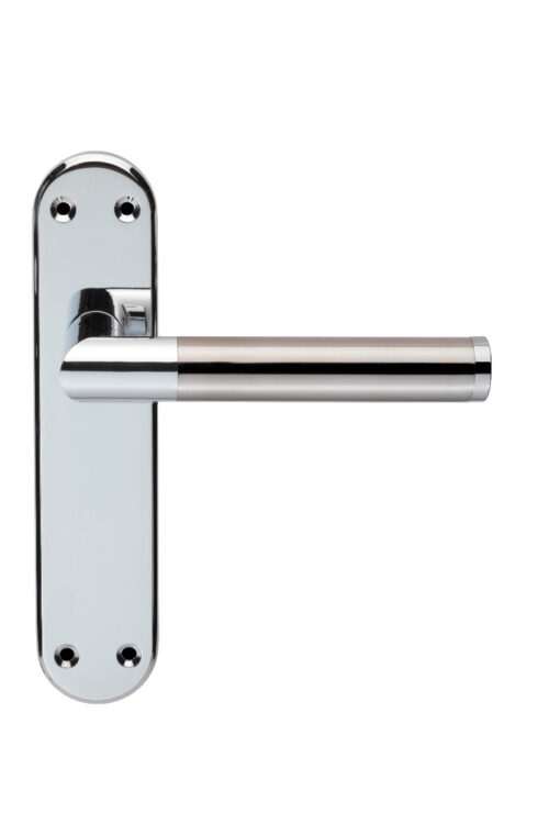 Serozzetta Scope Door Handles On Backplate, Dual Finish Polished Chrome & Satin Nickel (Sold In Pairs)