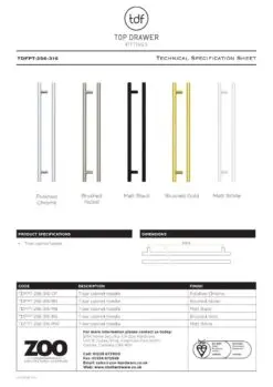 Zoo Hardware TDFPT-256-316BG T Bar Cabinet handle 256mm CTC, 316mm Total length Brushed Gold Finish
