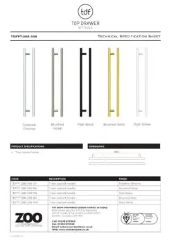 Zoo Hardware TDFPT-288-348BG T Bar Cabinet handle 288mm CTC, 348mm Total length Brushed Gold Finish