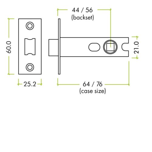 Zoo Hardware PRTL64FD-S-SSS Project Tubular Latch 64mm - UKCA/CE, Square Forend, Satin Stainless Steel