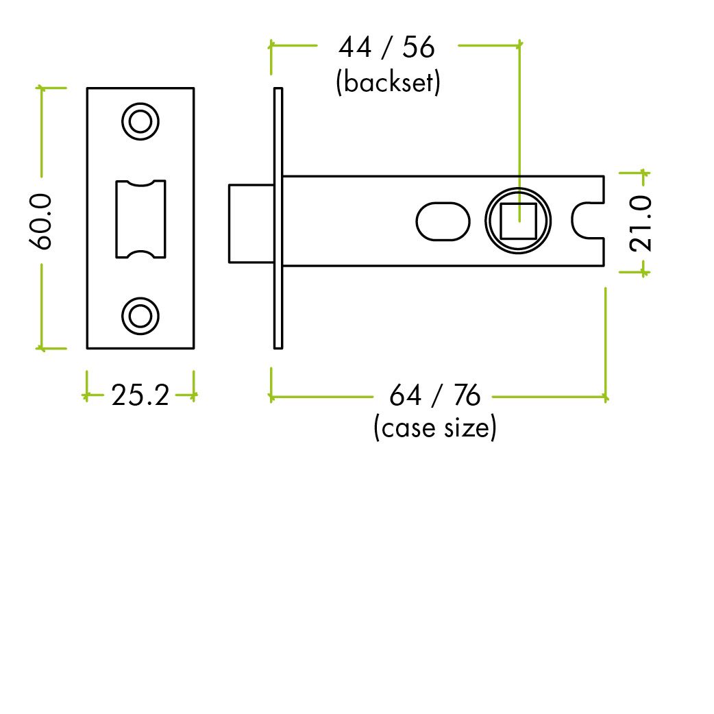 Zoo Hardware PRTL64FD-S-SSS Project Tubular Latch 64mm - UKCA/CE, Square Forend, Satin Stainless Steel