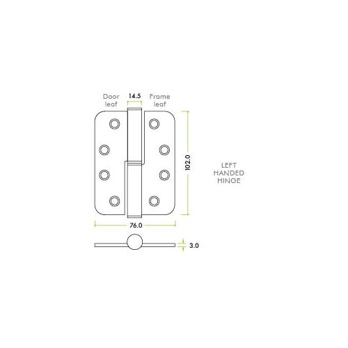 Zoo Hardware VLHR243RS Grade 11 Lift Off Hinge Stainless Steel - Radius - Grade 201 - 102 x 76 x 3mm - Right Hand Satin Stainless