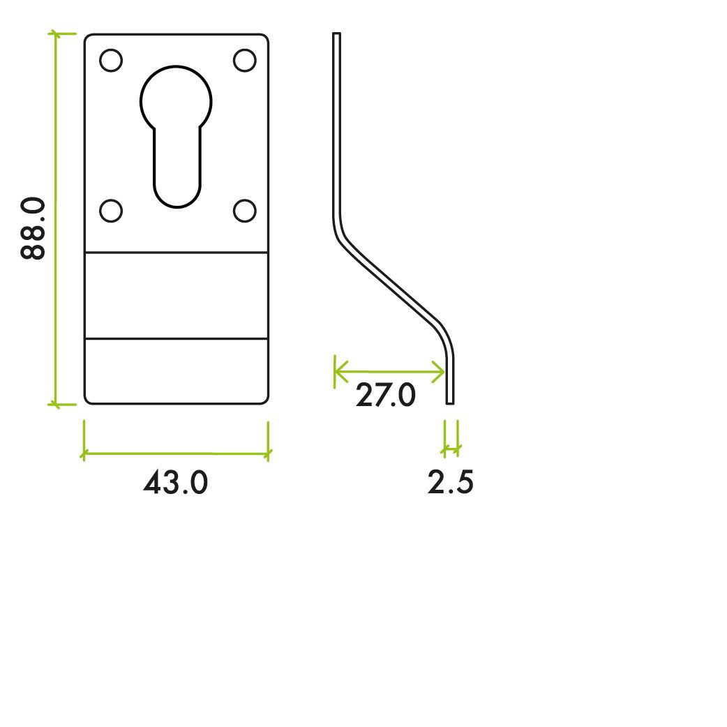 Zoo Hardware ZAS16-PCB Cylinder Latch Pull - Euro Profile - 88mm x 43mm - PCB