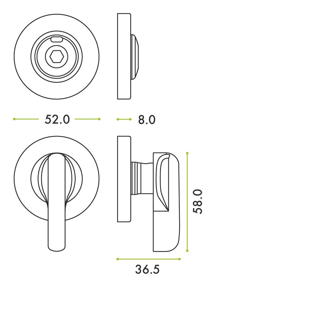 Zoo Hardware Disabled Turn and HEX Release with Indicator on 52mm rose- Push On Cover - 5mm spindle - Grade 304 ZCS006ISS-HEX