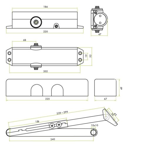 Zoo Hardware Size 2-4 Template Selectable Closer - Satin Nickel Finish - Complete with Semi Radius Cover & Flat Arm ZDC0024S-SN