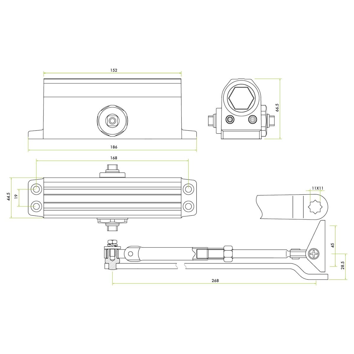 Zoo Hardware Size 3 Door Closer - Black - Complete with Fig 66 Bracket ZDC003-BLK