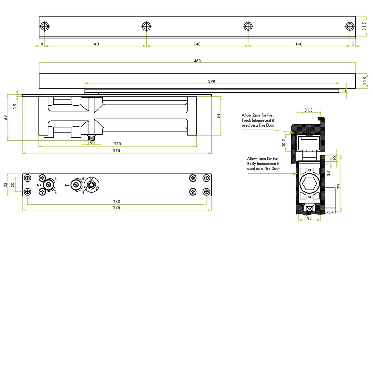 Zoo Hardware Concealed Overhead Door Closer, Fixed Power Size 3, Matching Finish Track and Connecting Arm, Silver Finish ZDC003C-SE