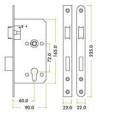 Zoo Hardware ZDL7260ESC-PVDSB DIN Escape Sashlock- 72mm c/c 1 Pc Forend Square PVD Satin Brass