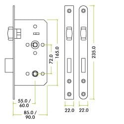 Zoo Hardware ZDL7260LL-PCW DIN lift To Lock - 72mm c/c 1 Pc Forend Square Powder Coated White