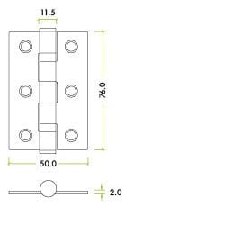 Zoo Hardware ZHSS232PCB Stainless Steel Door Hinge 3"x2"x2mm Powder Coated Black