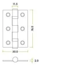 Zoo Hardware ZHSS232-PCW Hinges - Ball Bearing 76mm x 50mm x 2mm Square Corner - Powder Coated White