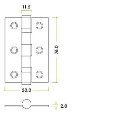 Zoo Hardware ZHSS232-PCW Hinges - Ball Bearing 76mm x 50mm x 2mm Square Corner - Powder Coated White