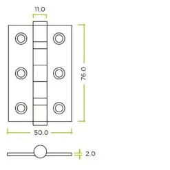 Zoo Hardware ZHSS232 Grade 7 Fire Door Hinge 76x50x2mm Satin Stainless Steel