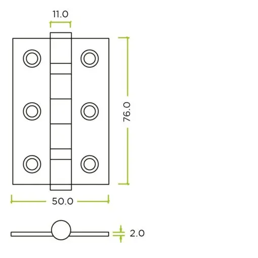 Zoo Hardware ZHSS232 Grade 7 Fire Door Hinge 76x50x2mm Satin Stainless Steel