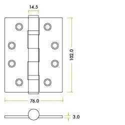 Zoo Hardware ZHSS243-PVDSB Grade 13 Hinges - Ball Bearing 102mm x 76mm x 3mm Square Corner - PVD Satin Brass