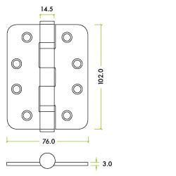 Zoo Hardware ZHSS243R-PVDSB Grade 13 Hinges - Ball Bearing 102mm x 76mm x 3mm Radius Corner - PVD Satin Brass