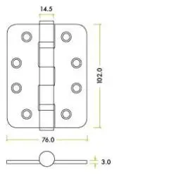 Zoo Hardware ZHSS243R-MB Grade 13 Hinges - Ball Bearing 102mm x 76mm x 3mm Radius Corner - Matt Black