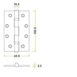 Zoo Hardware ZHSS63MB Slim Knuckle Bearing Hinge Stainless Steel - Grade 201 - 102 x 63 x 2.5mm - Matt Black