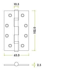 Zoo Hardware ZHSS63MB Slim Knuckle Bearing Hinge Stainless Steel - Grade 201 - 102 x 63 x 2.5mm - Matt Black