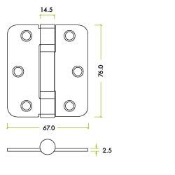 Zoo Hardware ZHSS7667R-PCW Grade 11 Hinges - Ball Bearing 76mm x 67mm x 2.5mm Radius Corner - Powder Coated White