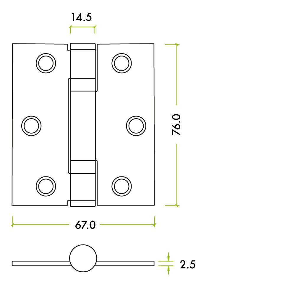 Zoo Hardware ZHSS7667S-ETB Grade 11 Hinges - Ball Bearing 76mm x 67mm x 2.5mm Square Corner - Etna Bronze